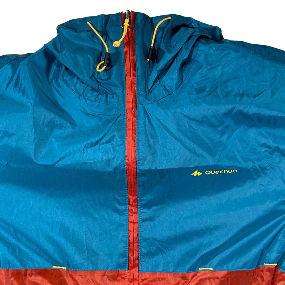 Quechua Decathlon Women's XS Teal Orange Hooded Windbreaker Full Zip Jacket‎ New